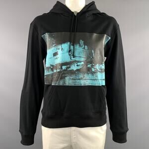 CALVIN KLEIN 205W39NYC Size L Black Blue Graphic Cotton Hoodie Sweatshirt